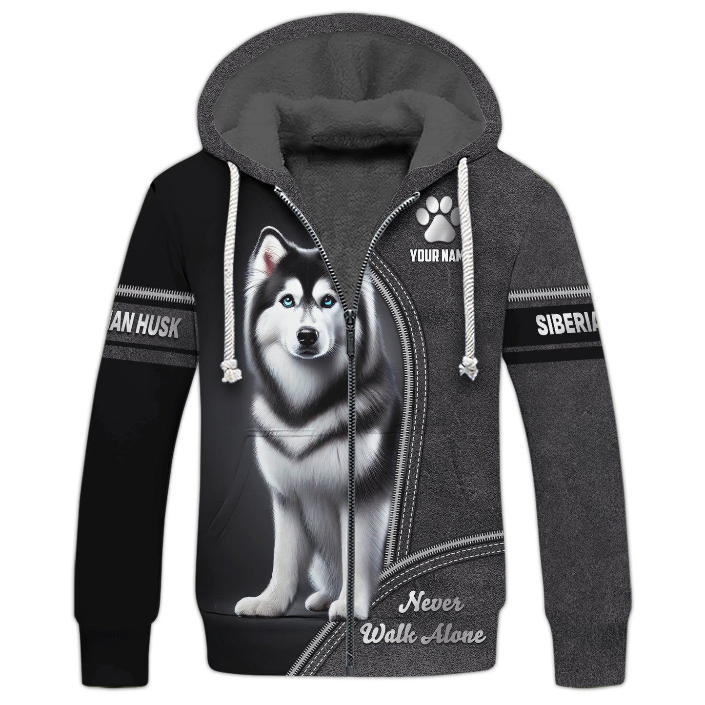 Husky Custom Name Zipper Hoodie Never Walk Alone Gift For Dog Lover 3D Shirts