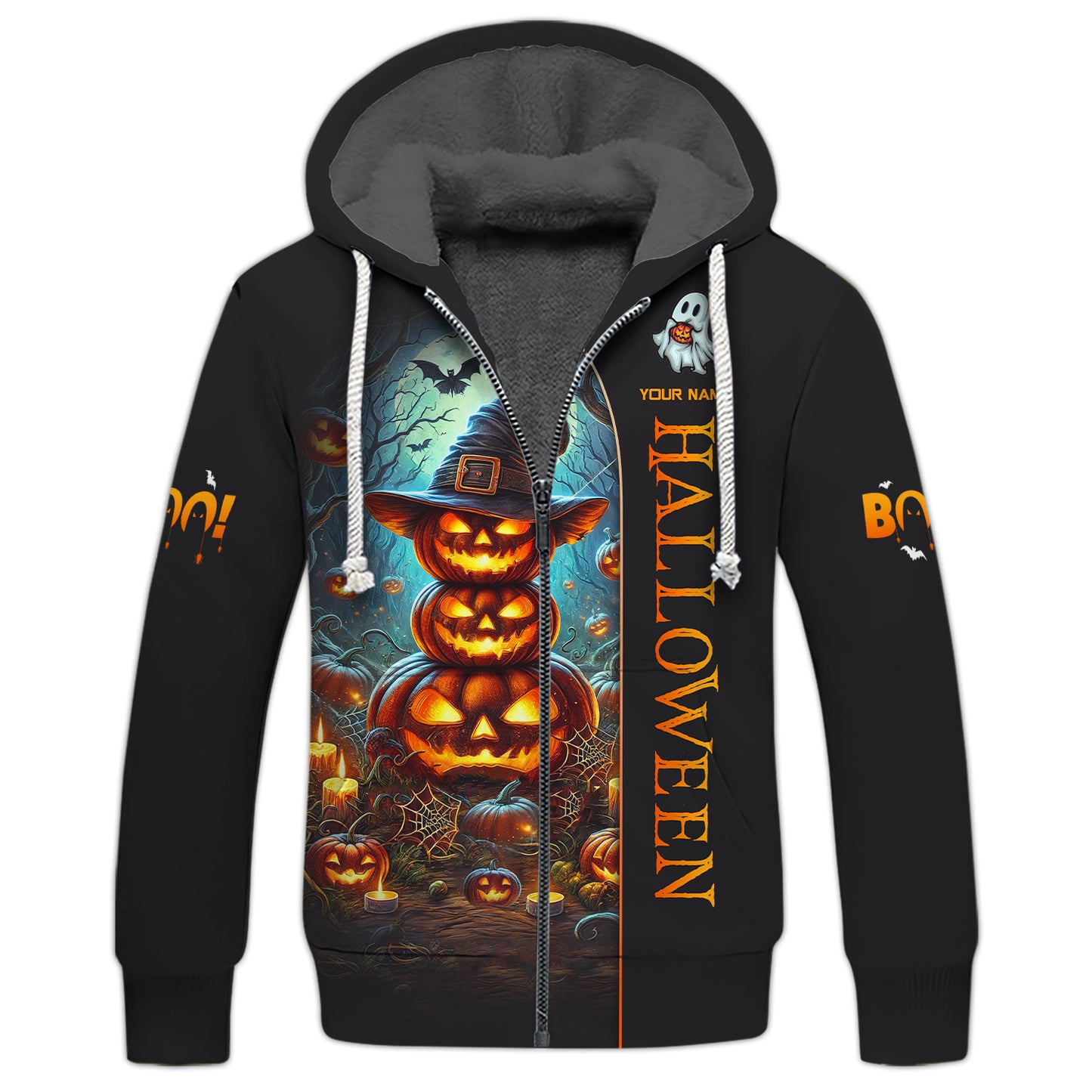 Sweat à capuche personnalisé avec fermeture éclair et citrouille d'Halloween, cadeau pour les amoureux d'Halloween en 3D