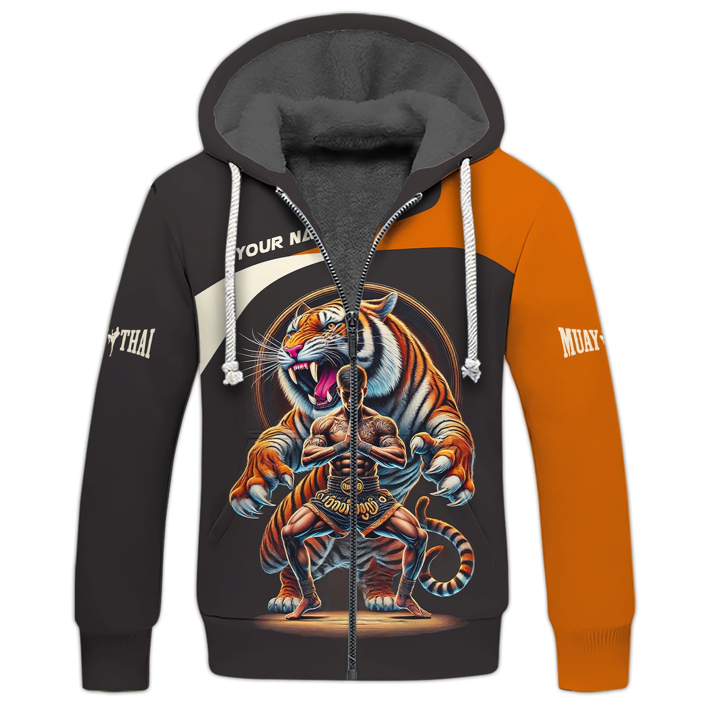 Sudadera con capucha y cremallera con estampado 3D de Tiger Muay Thai, regalo personalizado para amantes del muay thai