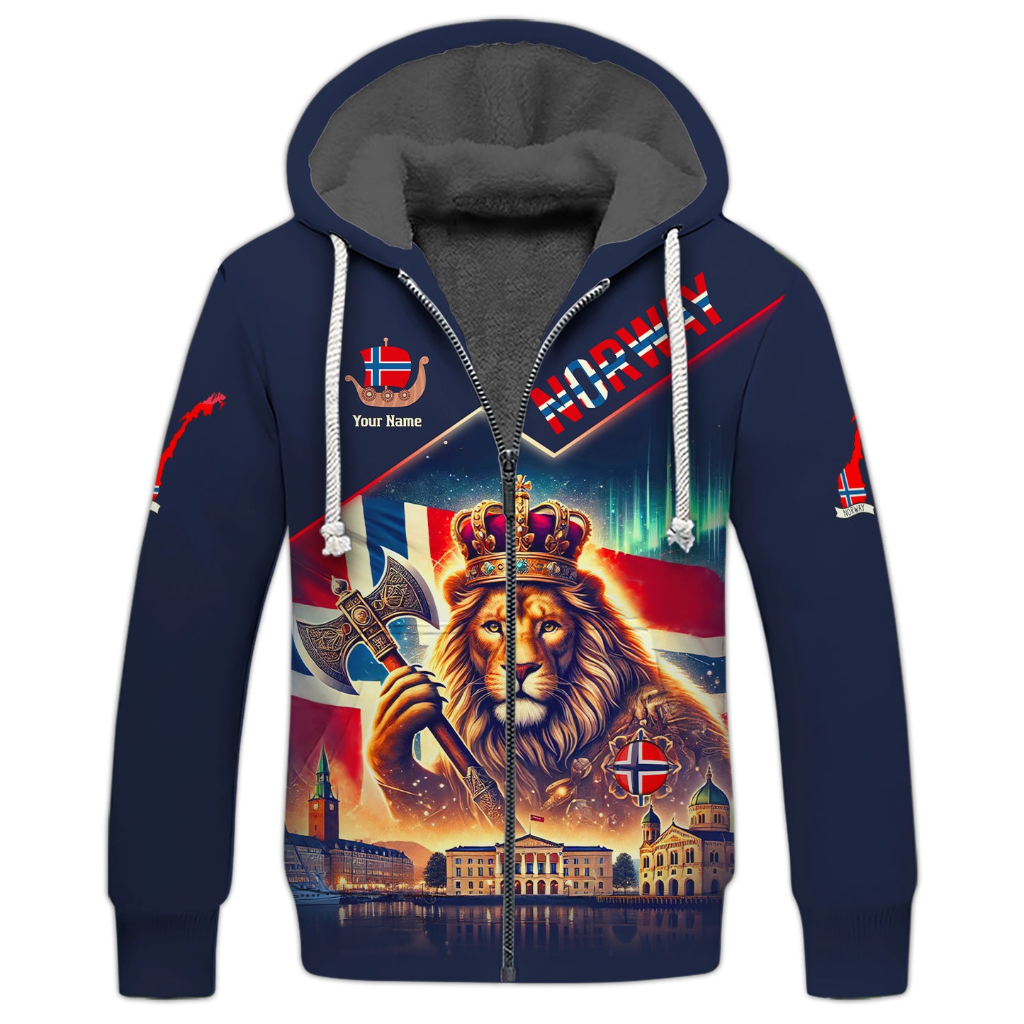 Camiseta personalizada con el nombre en 3D de El Rey León con la bandera de Noruega, regalo personalizado para los amantes noruegos