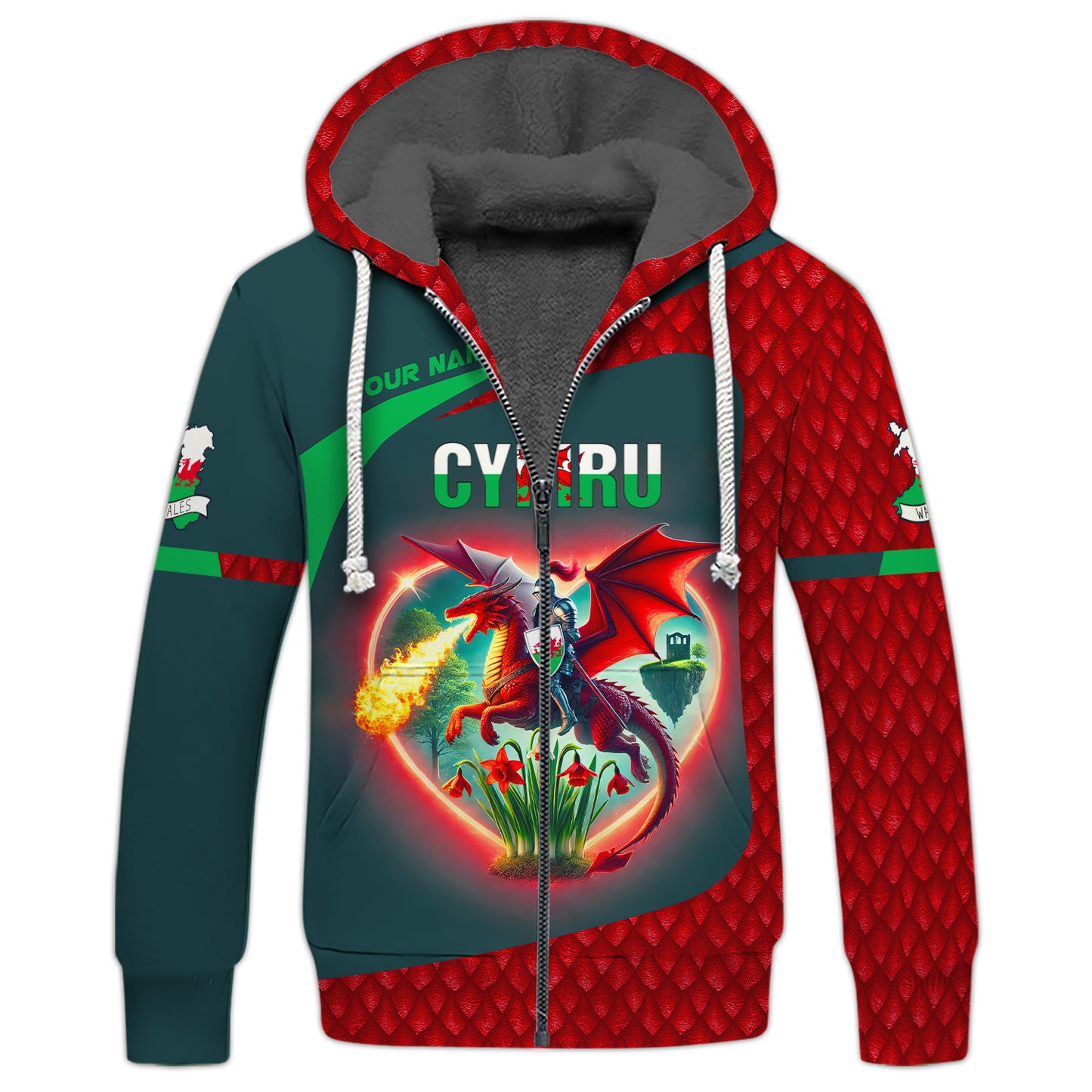 Cymru Pride Custom 3D Shirt  Fiery Welsh Dragon and Knight Personalized Name Gif For Welsh Lovers