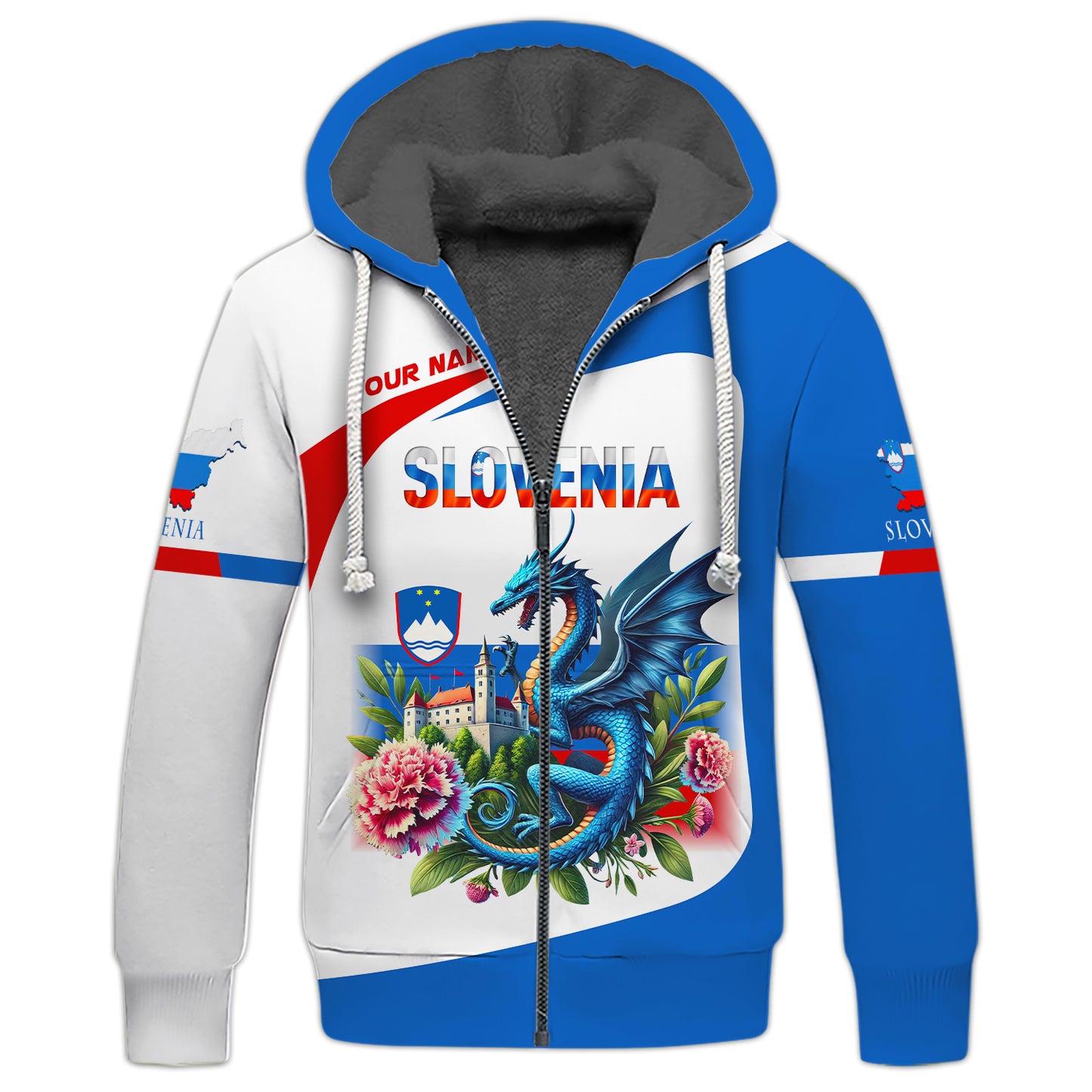 3D Full Print Dragon With Carnations Of Slovenia Shirt Personalized Name Gift For Slovenian Lovers