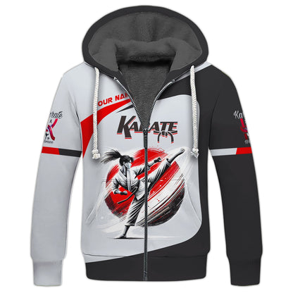 Karate Woman Shirt Custom Name 3D Karate Zipper Hoodie Personalized Gift For Karate Lovers