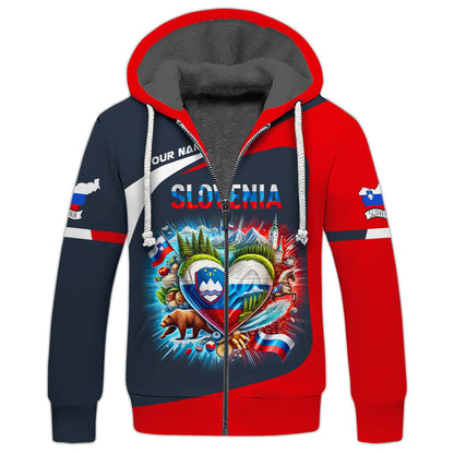 Sudadera con capucha y cremallera con corazón de Eslovenia y nombre personalizado Camiseta de Eslovenia Camiseta unisex de Eslovenia