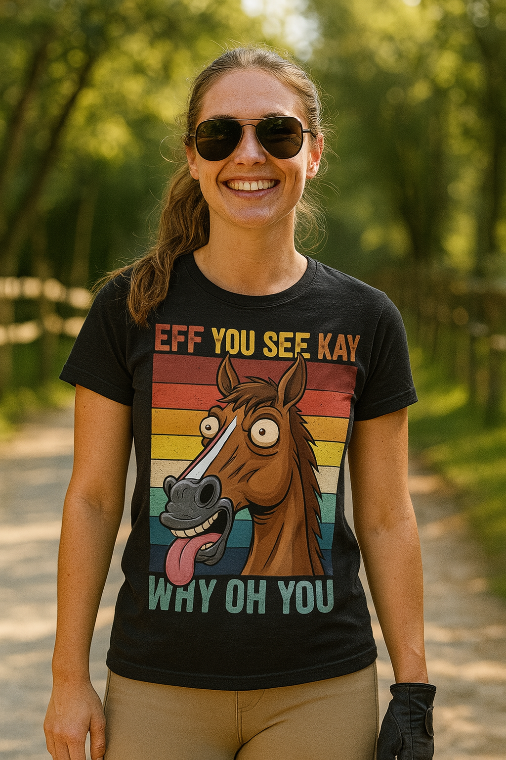 Funny Horse T-Shirt - Retro EFF YOU SEE KAY Graphic with Crazy Horse Face