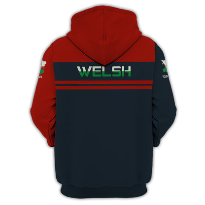 Love Wales 3D Full Print Shirt Dragon Wales Zipper Hoodie Gift For Wales Lovers