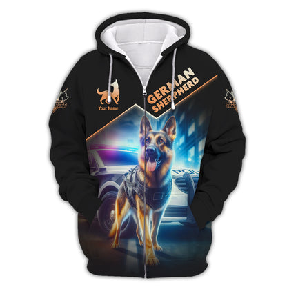 German Shepherd Custom Name T Shirt German Shepherd With Police Car 3D Shirts Gift For Dog Lovers