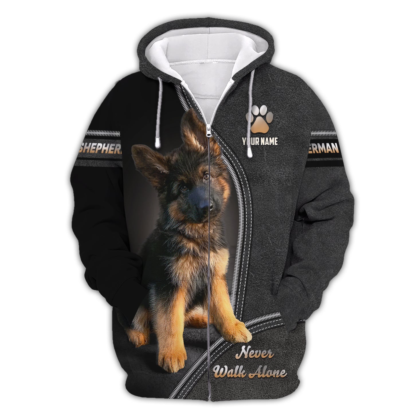 T-shirt personnalisé avec nom de berger allemand, cadeau pour les amoureux des chiens, ne marchez jamais seul, chemises 3D