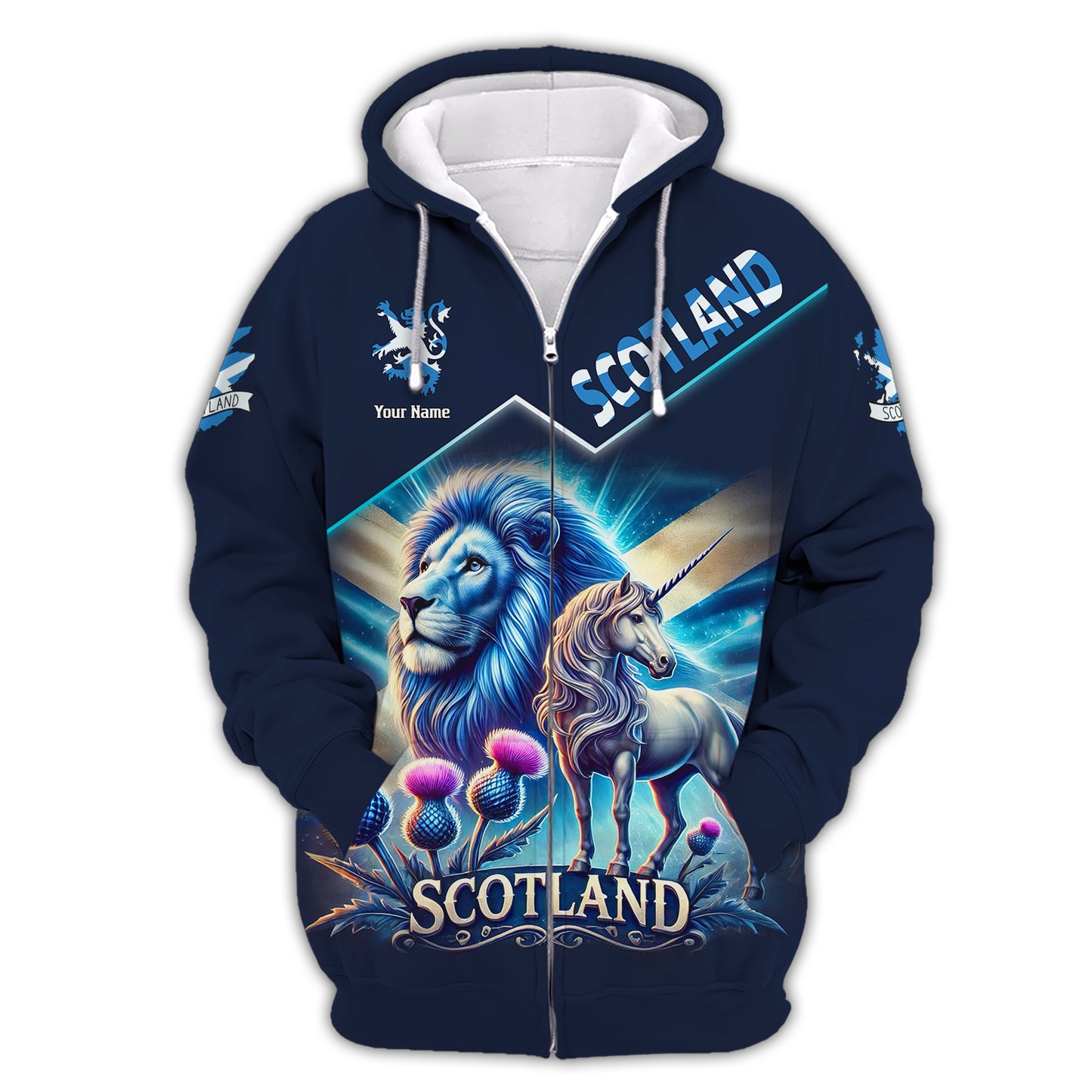 Camiseta personalizada con nombre en 3D de El león con unicornio de Escocia, regalo personalizado para amantes de Escocia