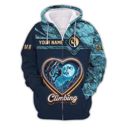 3D Full Print Climbing Heart T-Shirts Personalized Name Gift For Climber Lovers