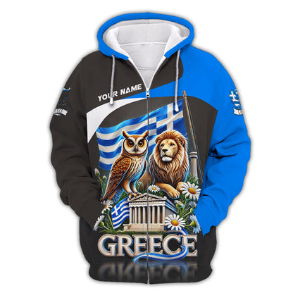 Personalized Lion With Owl Of Greece Shirt - Celebrate Greek Heritage