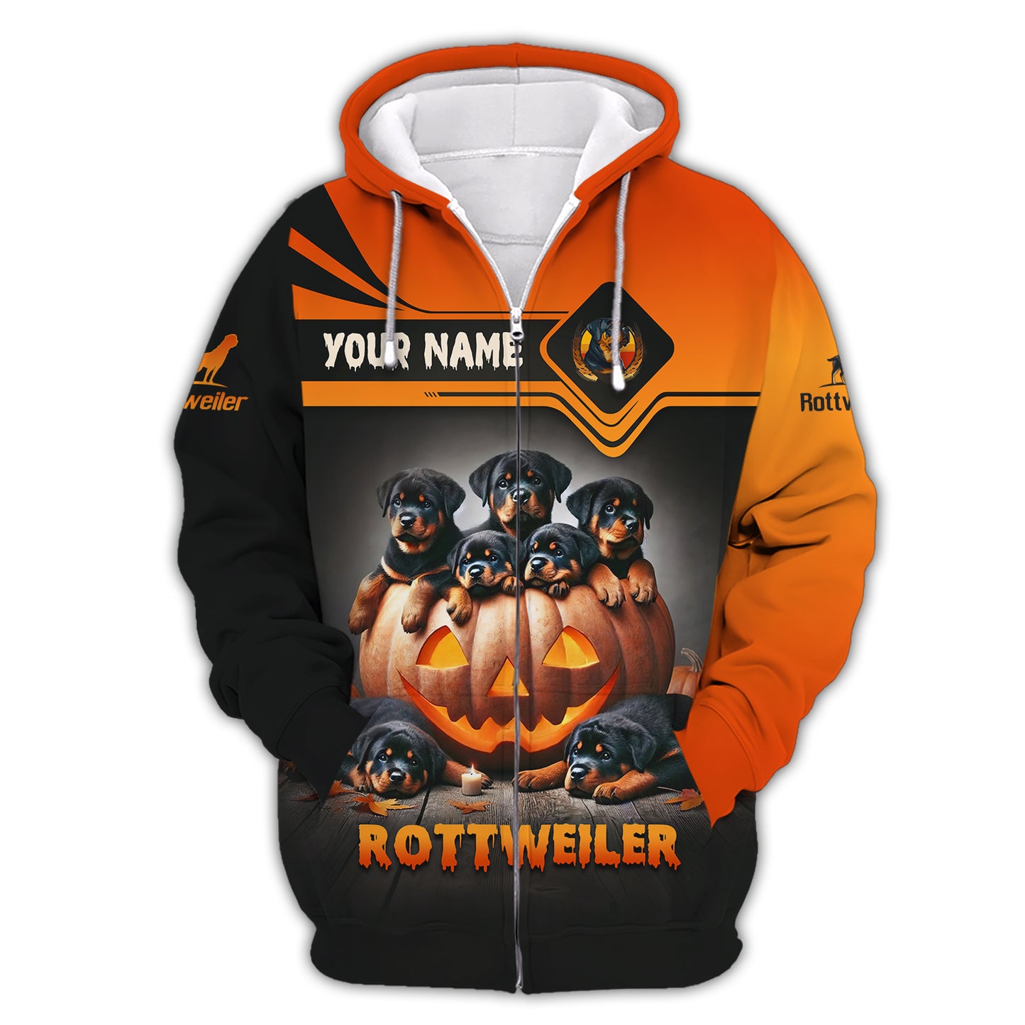 Happy Halloween Custom Name 3D T-Shirts Rottweilers With Pumpkin Halloween Shirt