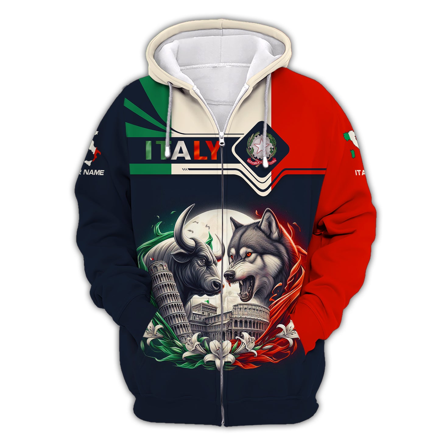 Camiseta de Italia con estampado completo en 3D y nombre personalizado como regalo para amantes de Italia