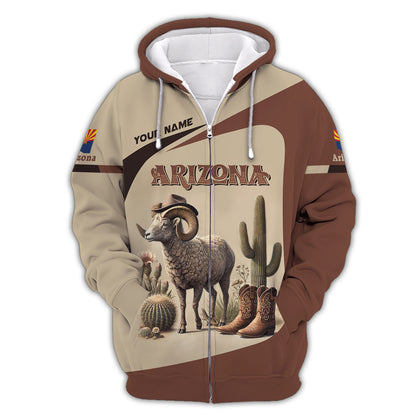 3D Full Print Bighorn Sheep Of Arizona T-Shirts Personalized Name Gift For Arizona Lovers