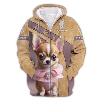 Joli t-shirt personnalisé avec nom de Chihuahua, cadeau pour les amoureux des chiens, t-shirts 3D