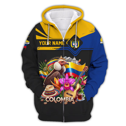 T-shirt 3D personnalisé avec nom Colombia Life pour les amoureux colombiens