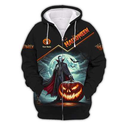 Camisetas con estampado 3D completo de Drácula con calabaza, regalo con nombre personalizado para amantes de Halloween