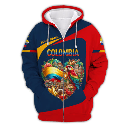 T-shirt Colombia Heart Life avec nom personnalisé T-shirt Colombia unisexe