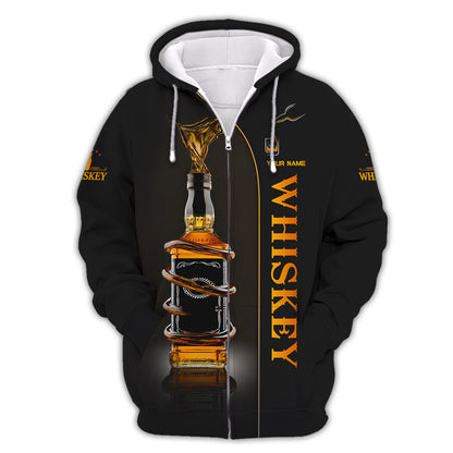 3D Full Print Custom Whiskey Bottle Splash T-shirt Personalized Name Gift For Whiskey Lovers