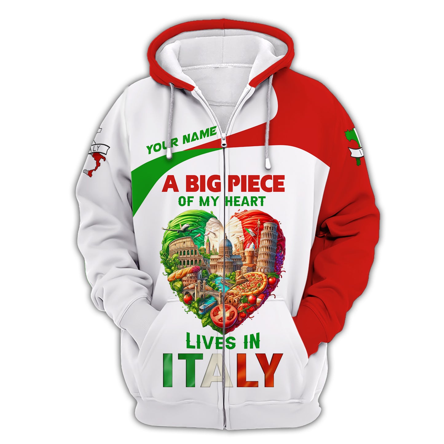 3D Full Print Italy Heart  Shirt Personalized Name Gift For Italian Lovers