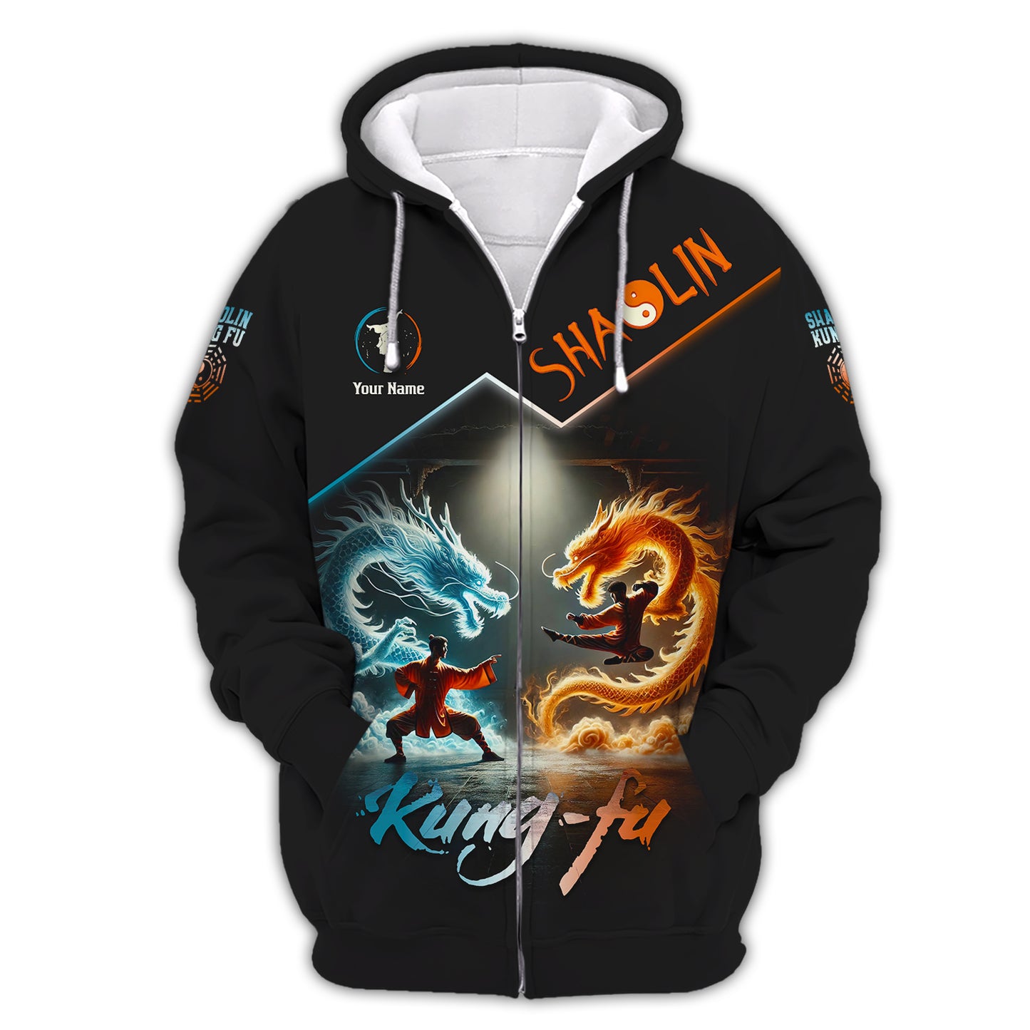 T-shirt 3D Full Print Shaolin Kungfu Elemental Dragon Clash Cadeau personnalisé pour les amateurs de Shaolin Kungfu