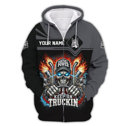 Camiseta personalizada con nombre en 3D Keep On Trucking, regalo personalizado para amantes de los camioneros