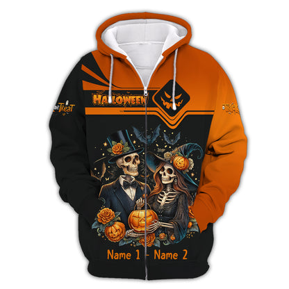 Happy Halloween Custom Name 3D T-Shirts Couple Skull Shirt Gift For Halloween Day