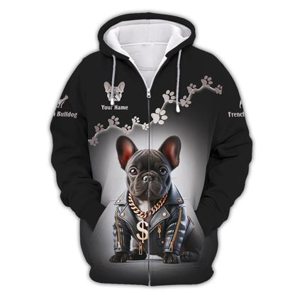 Customizable T-Shirt With Cool Gangster French Bulldog Personalized Name Gift For Dog Lovers