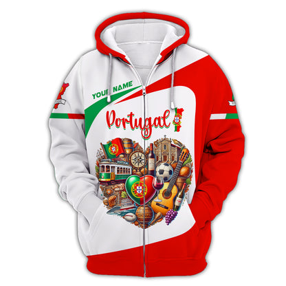 Camiseta personalizada con nombre en 3D y corazón de Portugal, regalo personalizado para amantes de Portugal