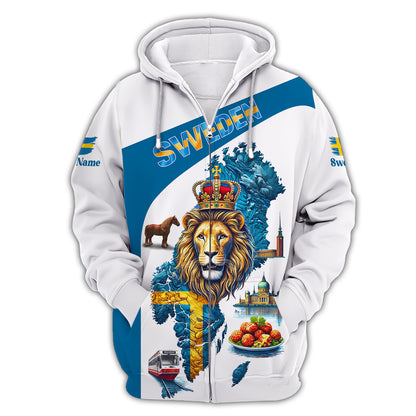 3D Full Print The Lion King With Map Of Sweden Shirt Personalized Name Gift For Swedish Lovers