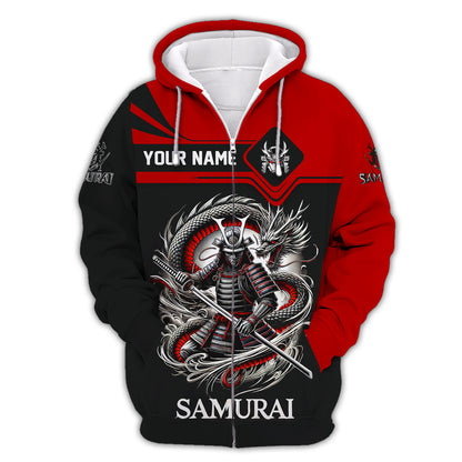 Samurai With Dragon Custom T- Shirts Samurai 3D Shirt Gift For Japanese Lover