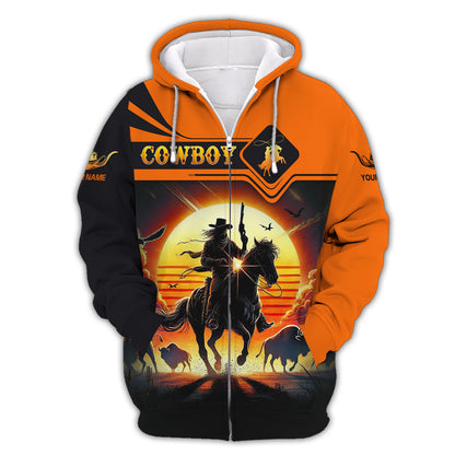 3D Full Print Cowboy With Buffalo T-Shirts Personalized Name Gift For Cowboy Lovers