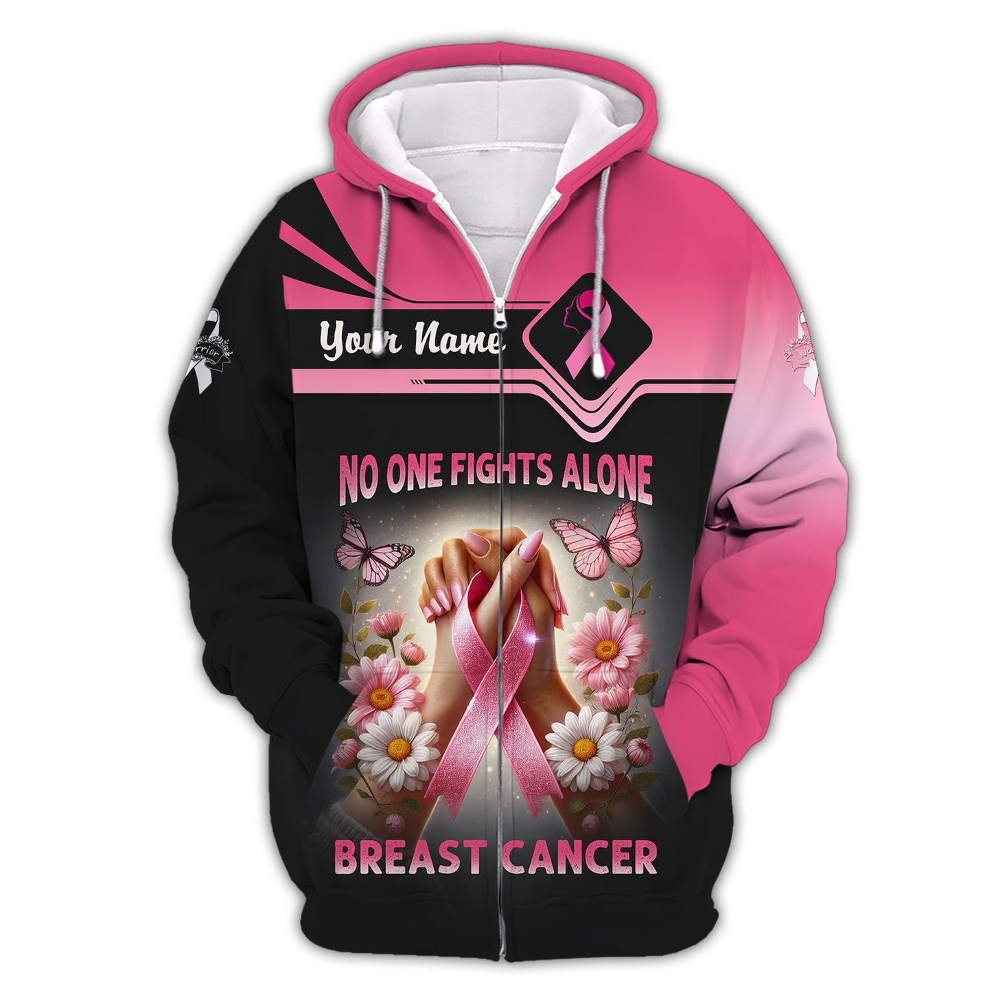 Personalized Name Breast Cancer 3D T-Shirt - No One Fights Alone