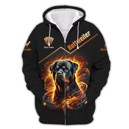 Rottweiler With Fire Custom 3D Shirt Gift For Dog Lovers