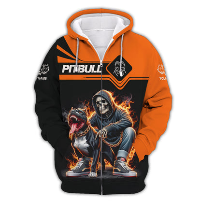 T-shirt personnalisé avec nom Pitbull avec crâne de feu, cadeau pour les amoureux des chiens, chemises 3D