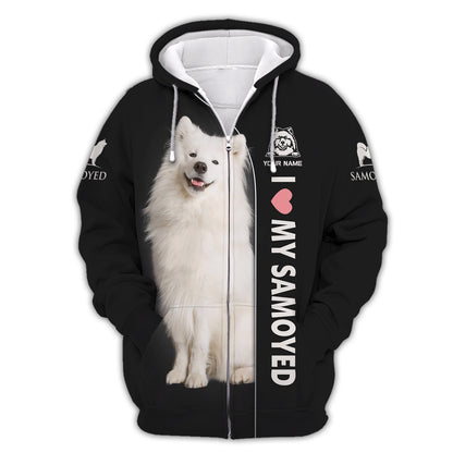 I Love My Samoyed Custom Name Shirt Gift For Dog Lover 3D Shirts