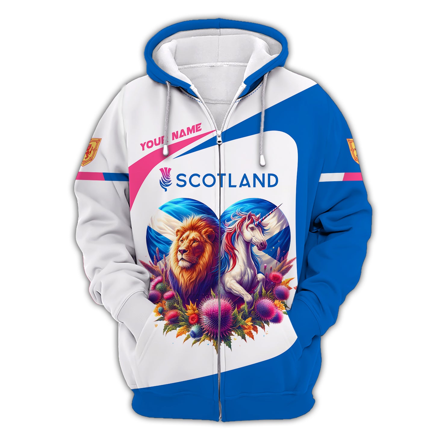 Camiseta personalizada con nombre y estampado 3D de león con unicornio en Escocia como regalo para amantes de Escocia