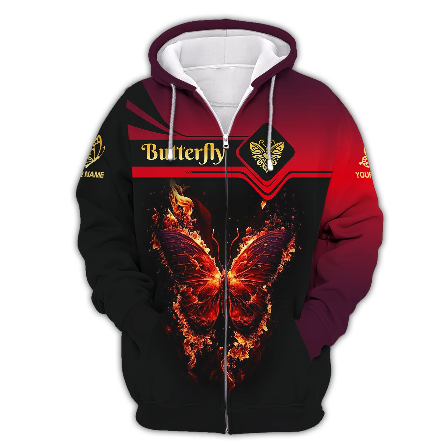 Butterfly Custom Name 3D Shirt Fiery Butterfly Gift For Butterfly Lovers