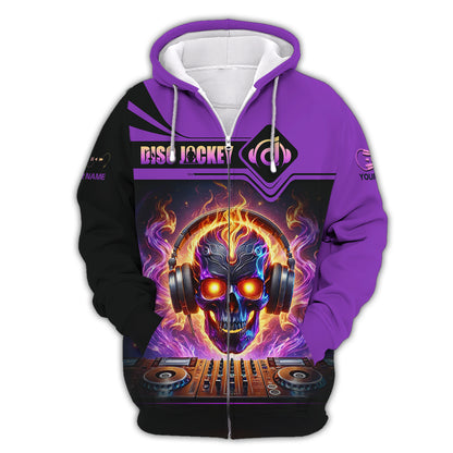 Sudadera con capucha y cremallera con estampado 3D de calavera y disc jockey, regalo personalizado con nombre para amantes de los disc jockeys