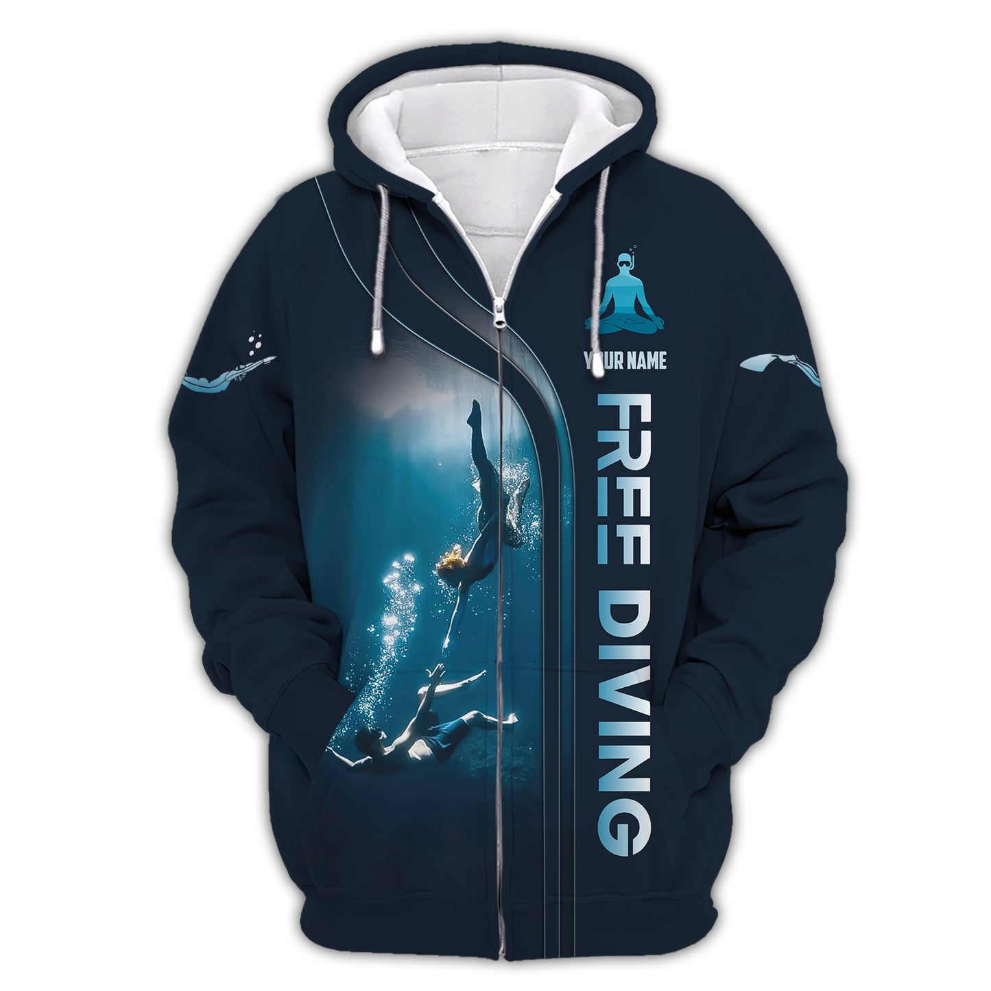 3D Full Print Customizable Freediving T-shirt With Underwater Adventure Personalized Name Gift For Diver Lovers