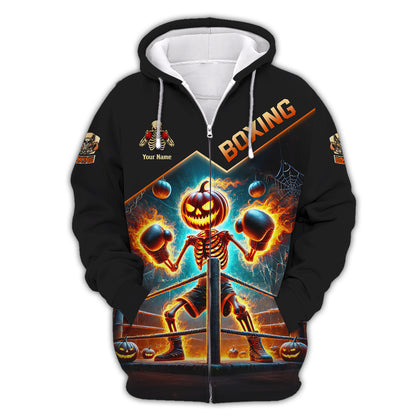 3D Full Print Skull Pumpkin Boxing T-Shirts Personalized Name Gift For Halloween Lovers