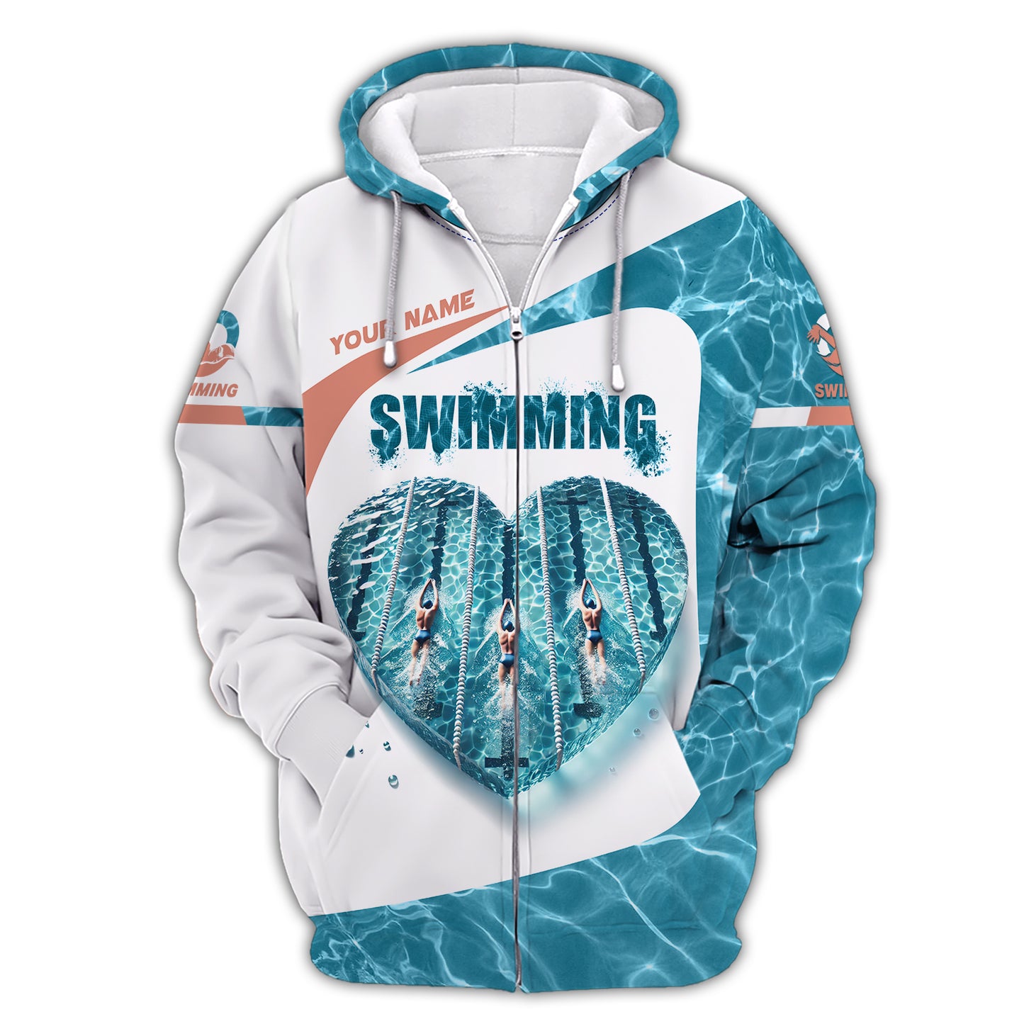 3D Full Print Swimming Heart T-Shirts Personalized Name Gift For Swimming Lovers