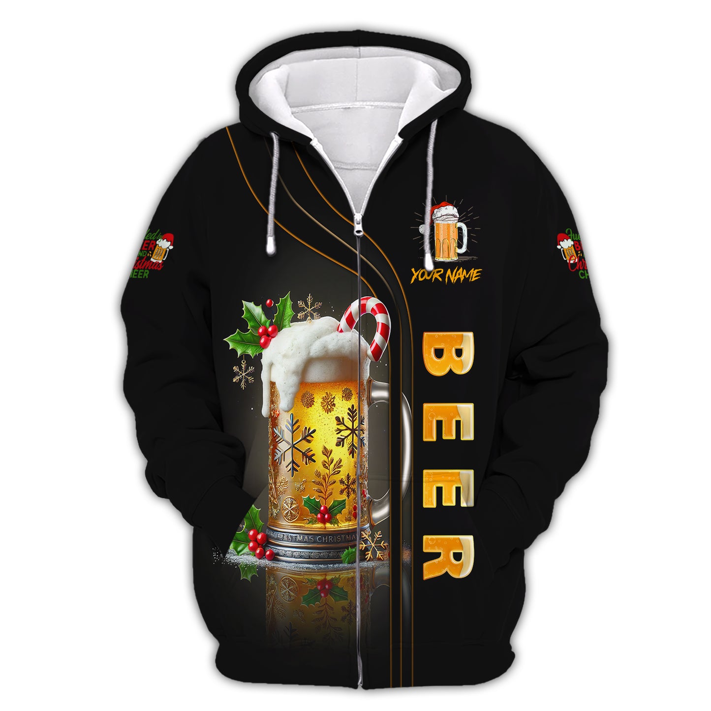 Unisex Christmas Beer Mug T-Shirt Personalized Name T-Shirt for Beer Lovers