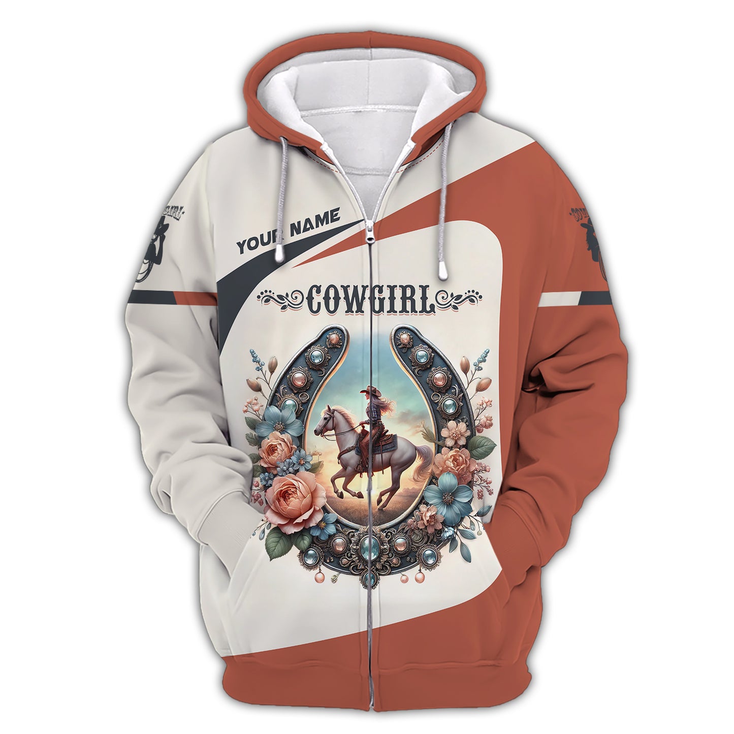 Custom Name Cowgirl With Horseshoe Flowers 3D Shirt Gift For Cowgirl Lovers