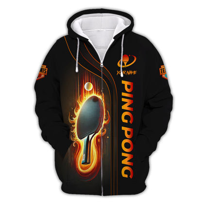 Personalized Ping Pong Shirt - Fiery Paddle Design