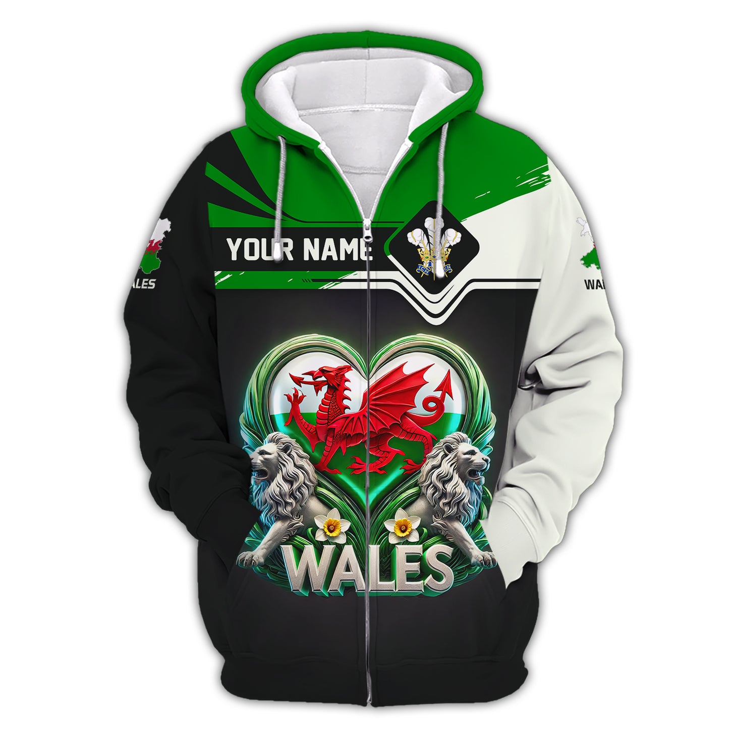 3D Full Print Dragon With Lion Of Wales Shirt Personalized Name Gif For Wales Lovers