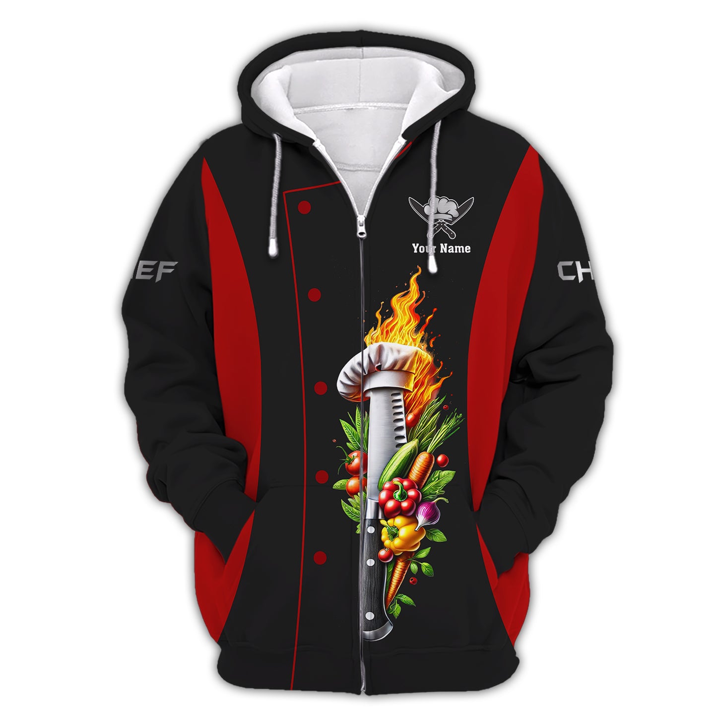 3D Full Print Fiery Chef Edge With Vegetable Shirt Personalized Name Gift For Chef Lovers