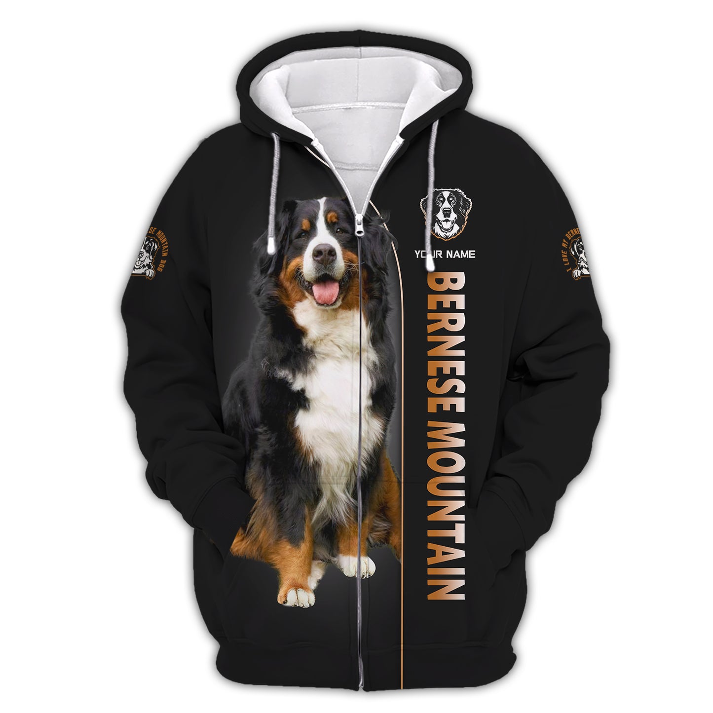 T-shirt personnalisé avec nom de chien de montagne bernois T-shirts 3D de chien de montagne bernois Cadeau pour les amoureux des chiens