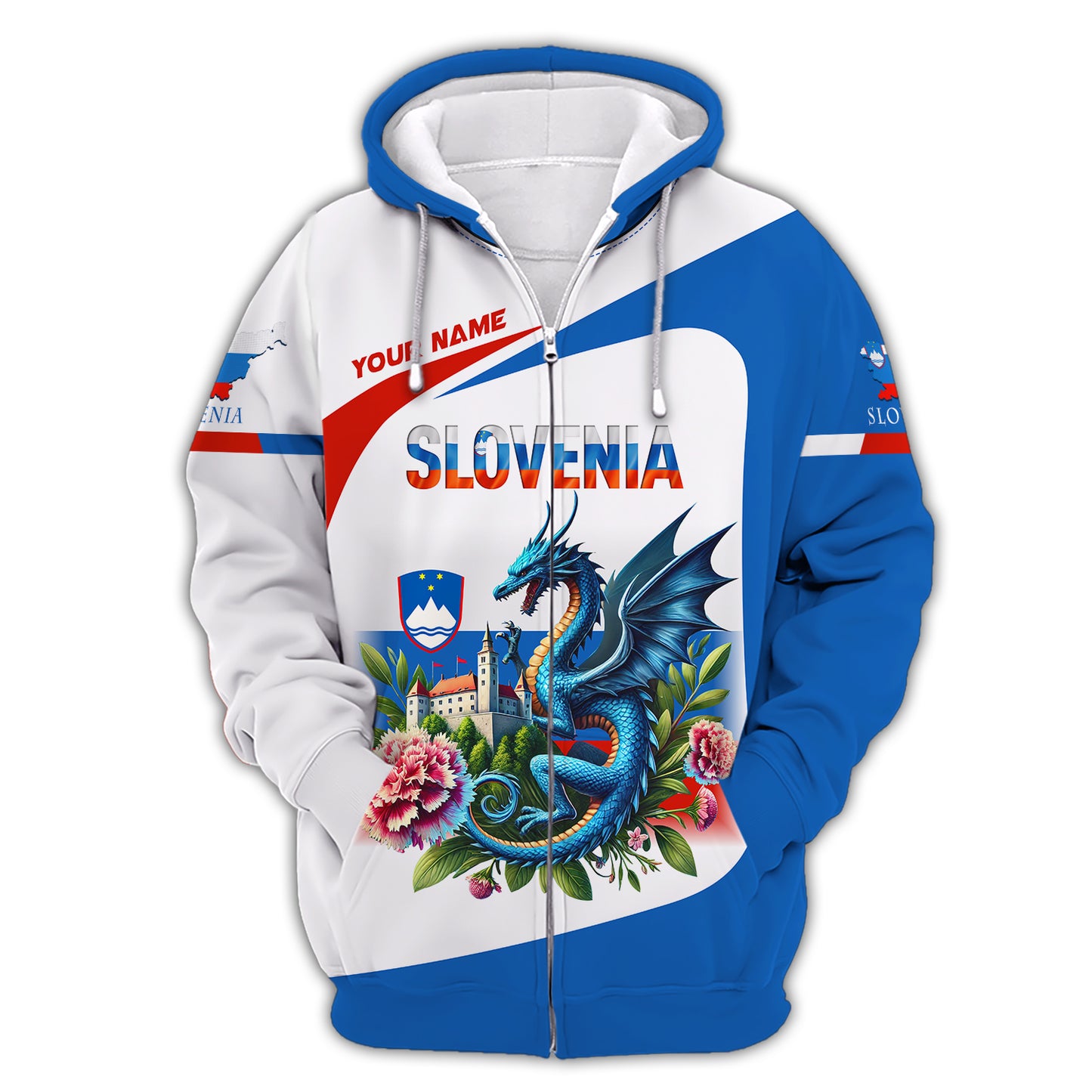 3D Full Print Dragon With Carnations Of Slovenia Shirt Personalized Name Gift For Slovenian Lovers