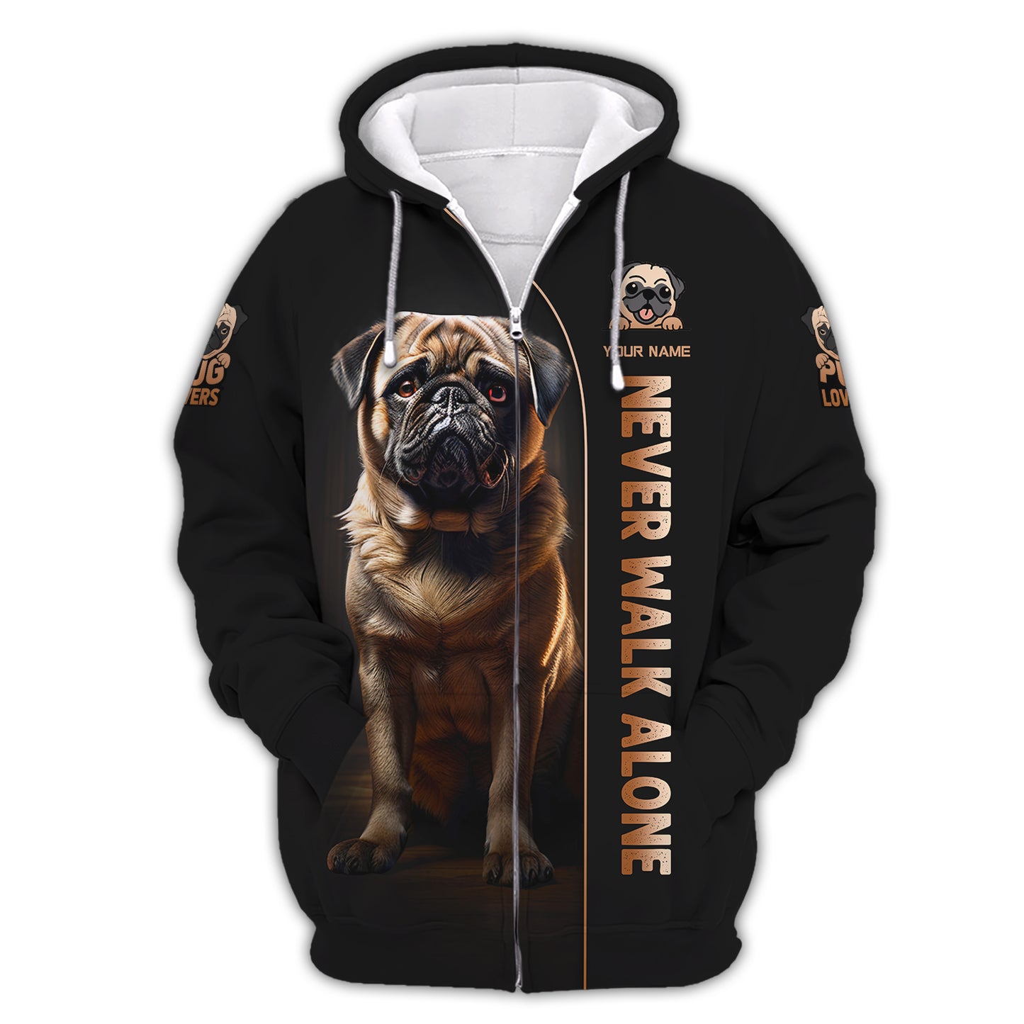 Camiseta con nombre personalizado para perro Pug, regalo para amantes de los perros, camisetas 3D